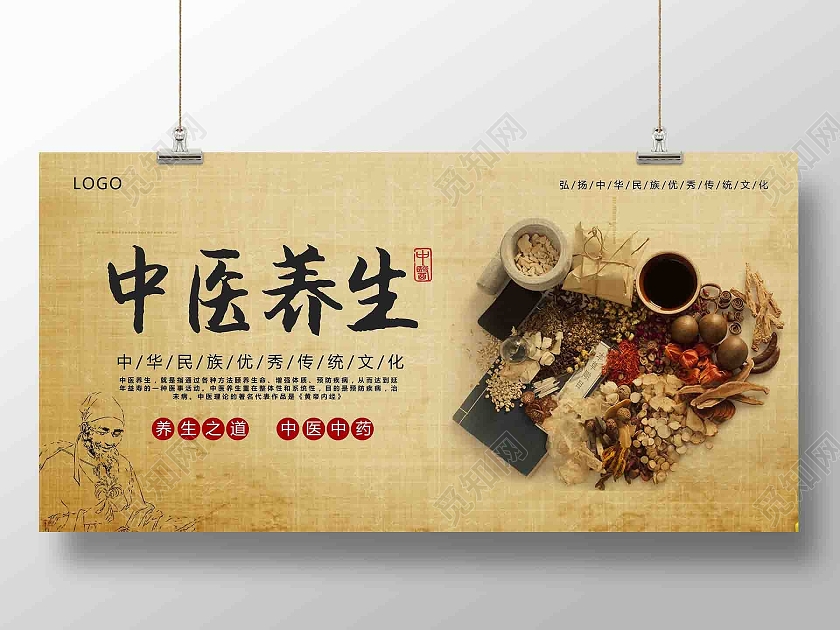 黄色背景中国风中医养生海报中医海报中医宣传