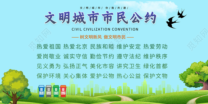 蓝色文明城市展板文明城市公约