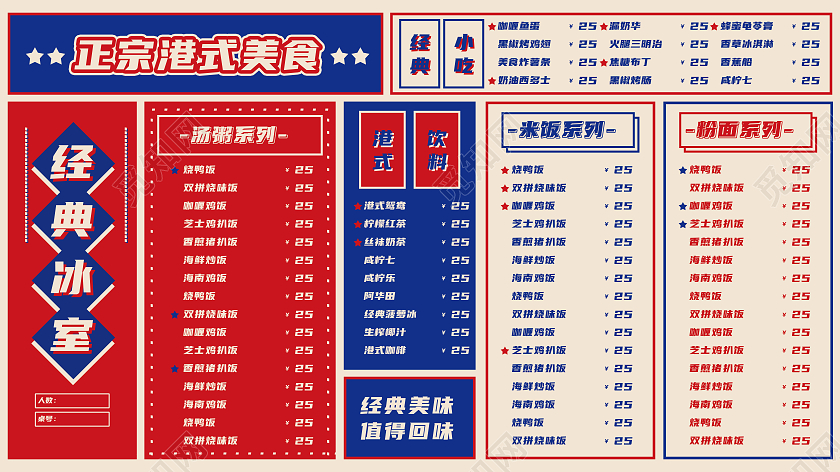 红色复古风经典冰室菜单展板