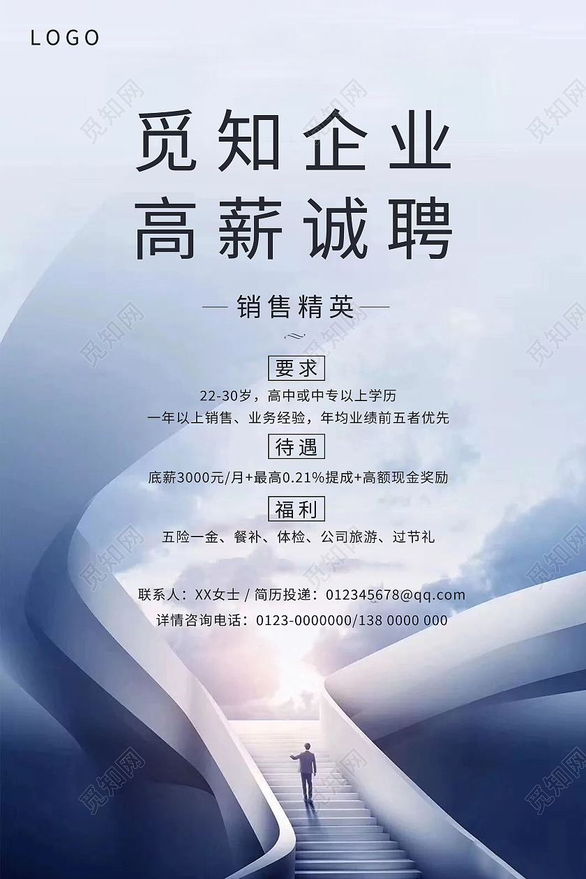 蓝色高薪诚聘招聘海报