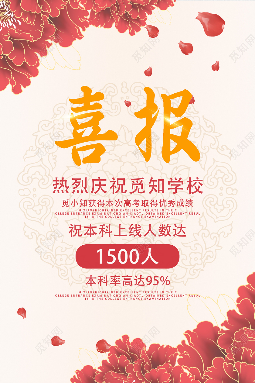 粉色中式高考喜报热烈祝贺海报