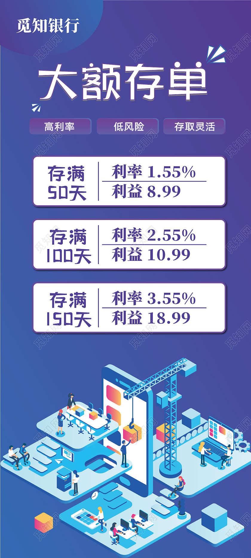 渐变简约风大额存单展架金融展架