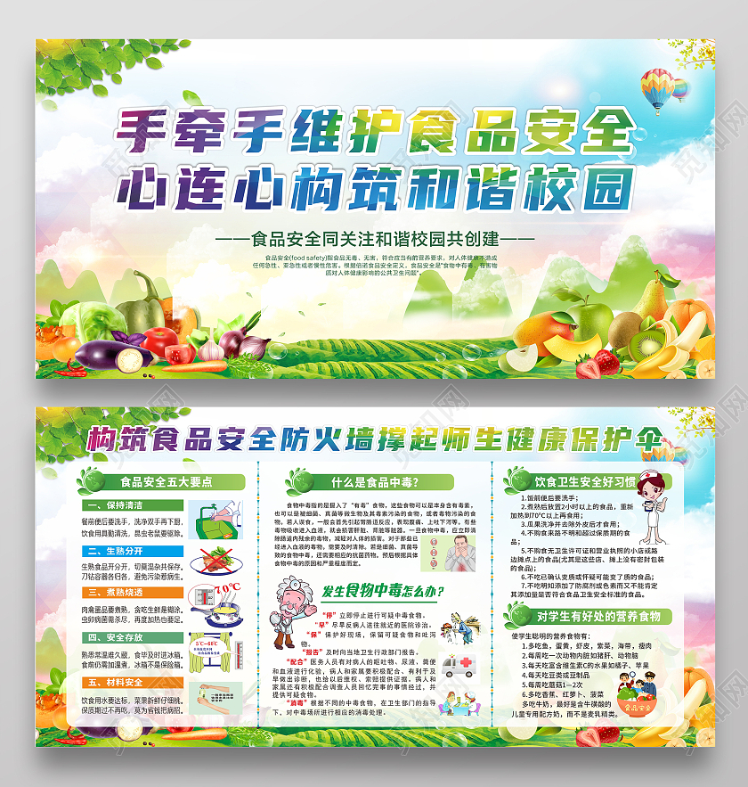 蓝色水彩校园食品安全宣传栏