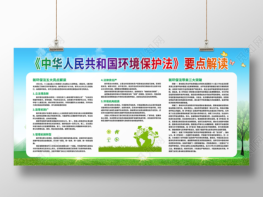 绿色环境保护法要点解读宣传栏环境保护法宣传栏