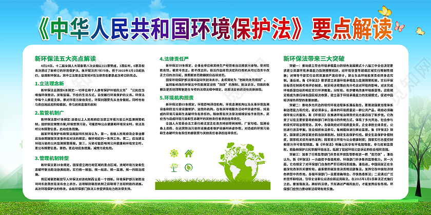 绿色环境保护法要点解读宣传栏环境保护法宣传栏