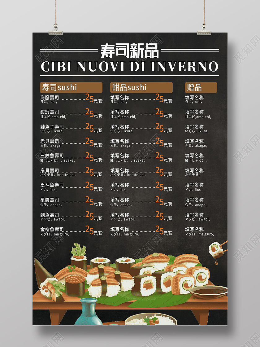 黑色简约寿司新品寿司菜单海报
