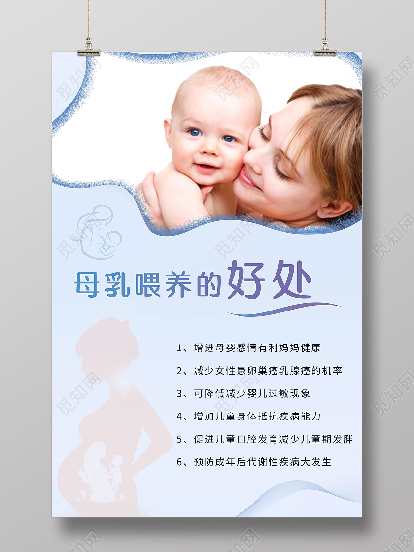 蓝色小清新母乳喂养的好处海报