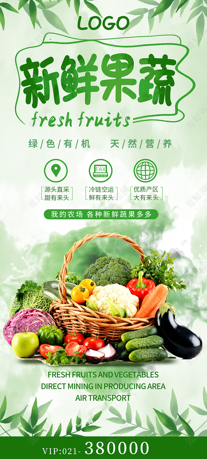 绿色几何卡通生鲜果蔬水果蔬菜绿色有机天然营养展架易拉宝蔬菜易拉宝