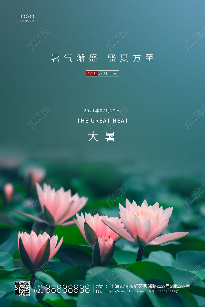 绿色简约大暑二十四节气宣传海报二十四节气24节气大暑