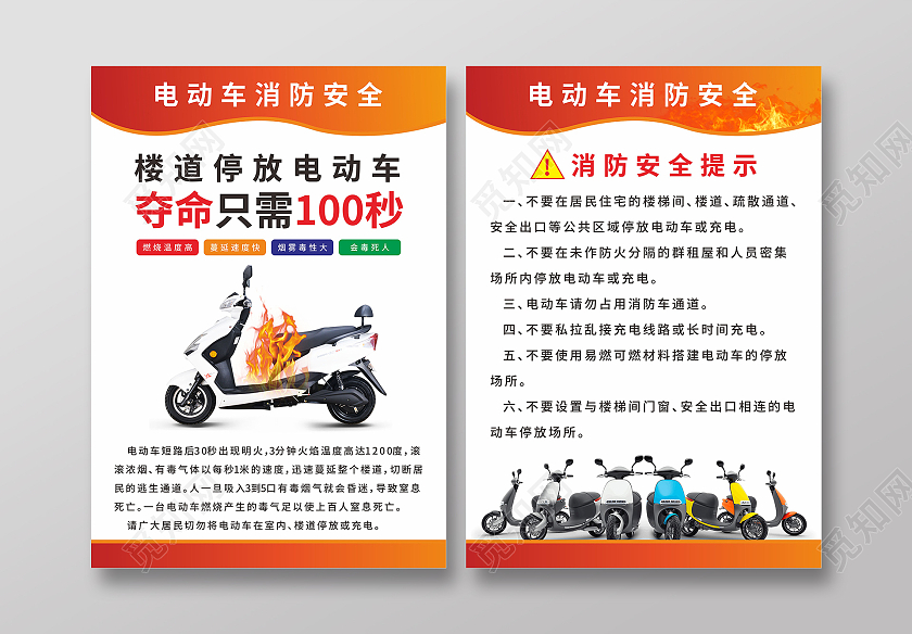 红色火焰电动车消防安全提示海报