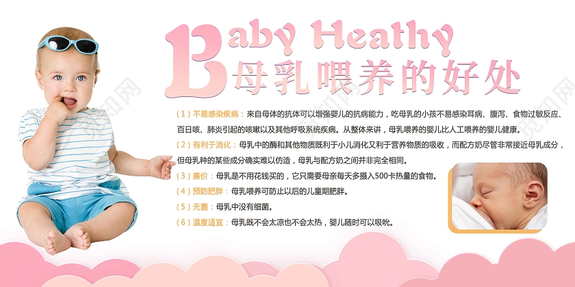 简约大气母乳喂养的好处宣传展板宣传栏