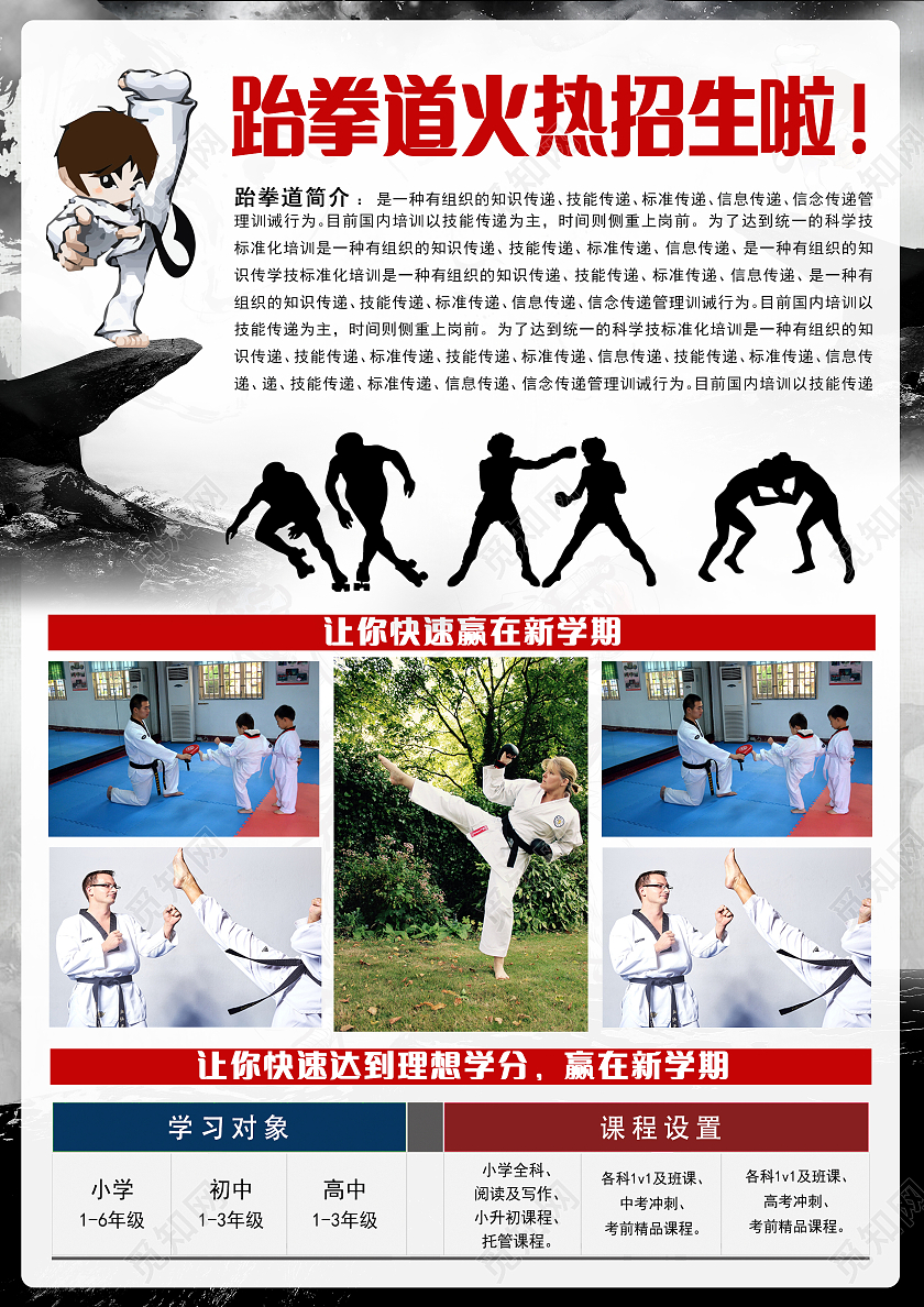 水墨跆拳道暑假招生儿童跆拳道招生中跆拳道暑假招生宣传单跆拳道暑假班招生宣传单