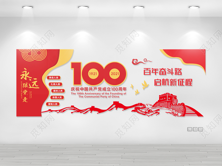 红色简约大气建党100周年党史教育背景党建文化墙行业行业模板
