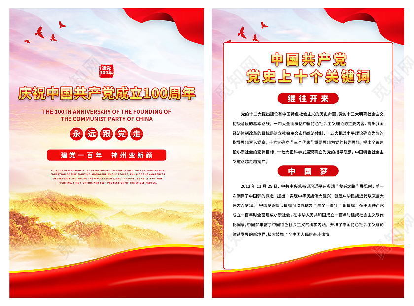 建党100周年党建党史系列展板海报