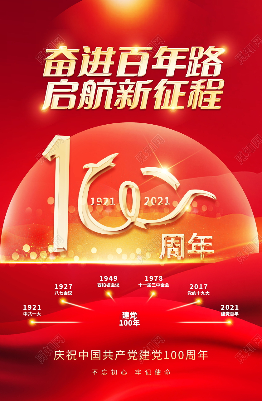 庆祝建党100周年奋斗百年路起航新征程党政党课党史海报