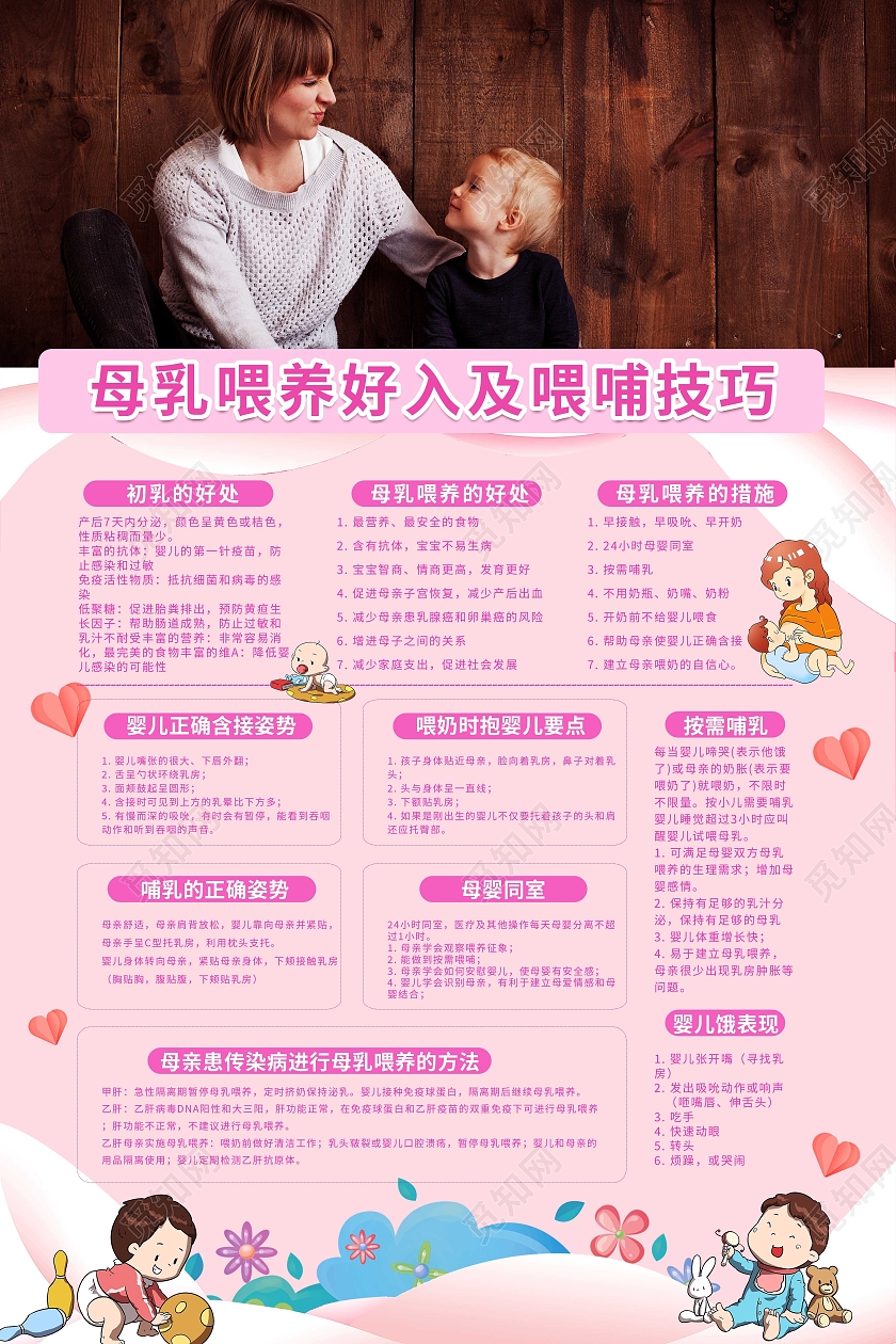 粉色简约母乳喂养好处及技巧宣传海报母乳喂养的好处