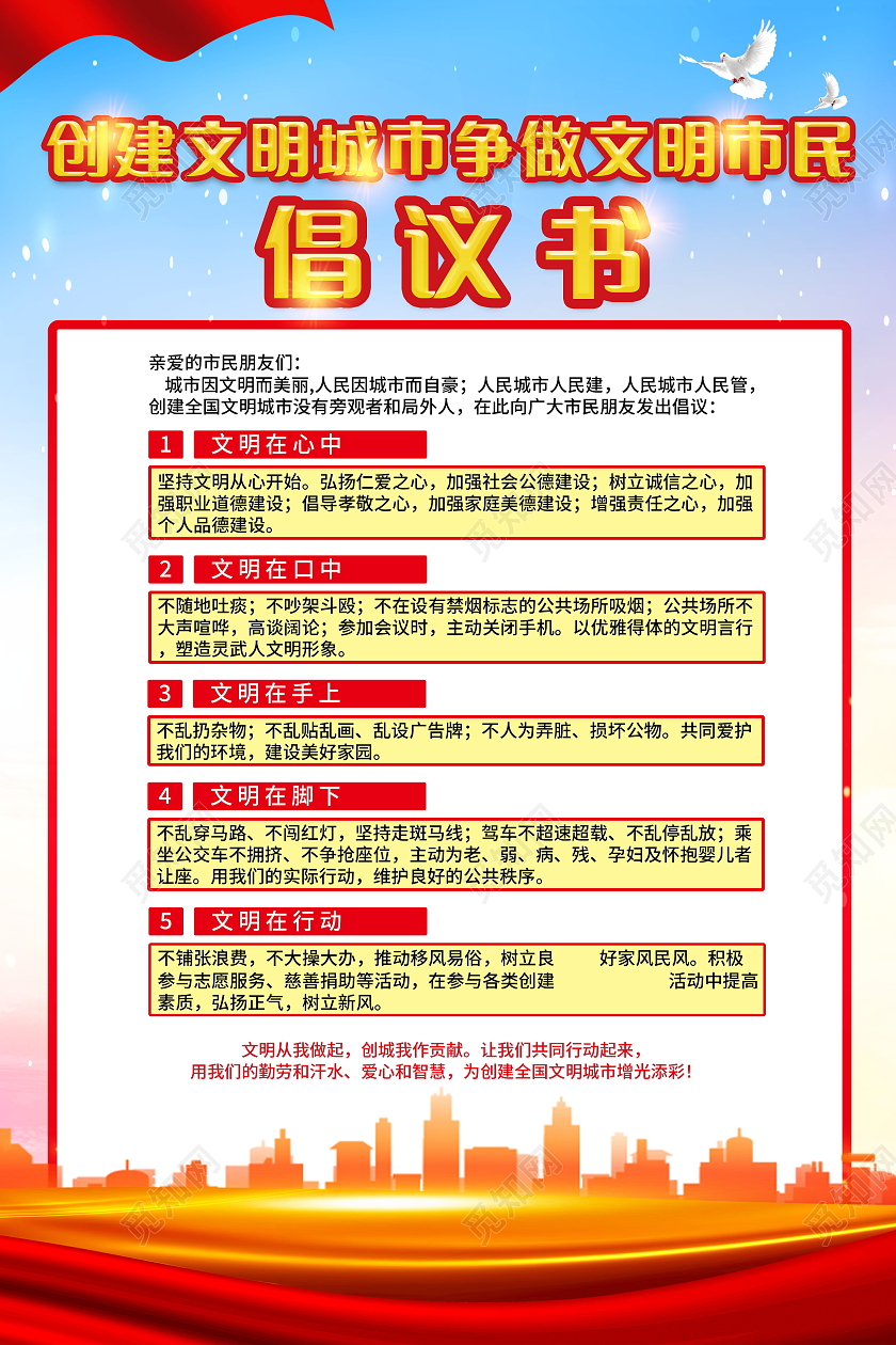 创文明城市倡议书海报