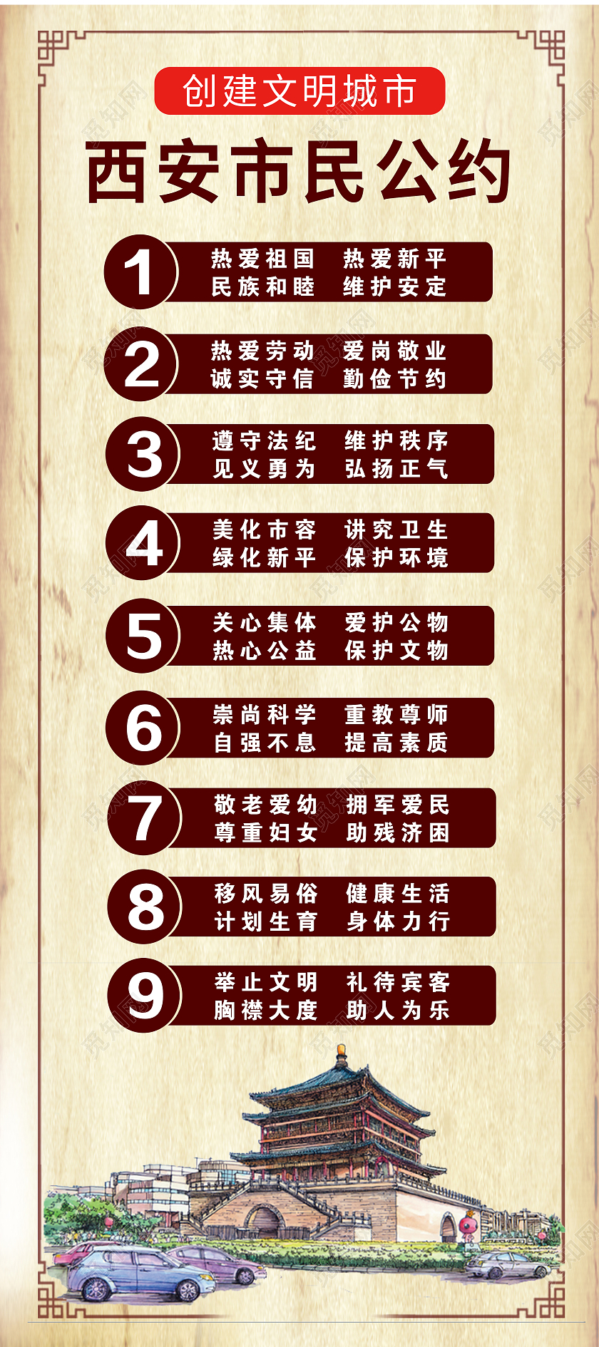 复古简约文明城市公约展架