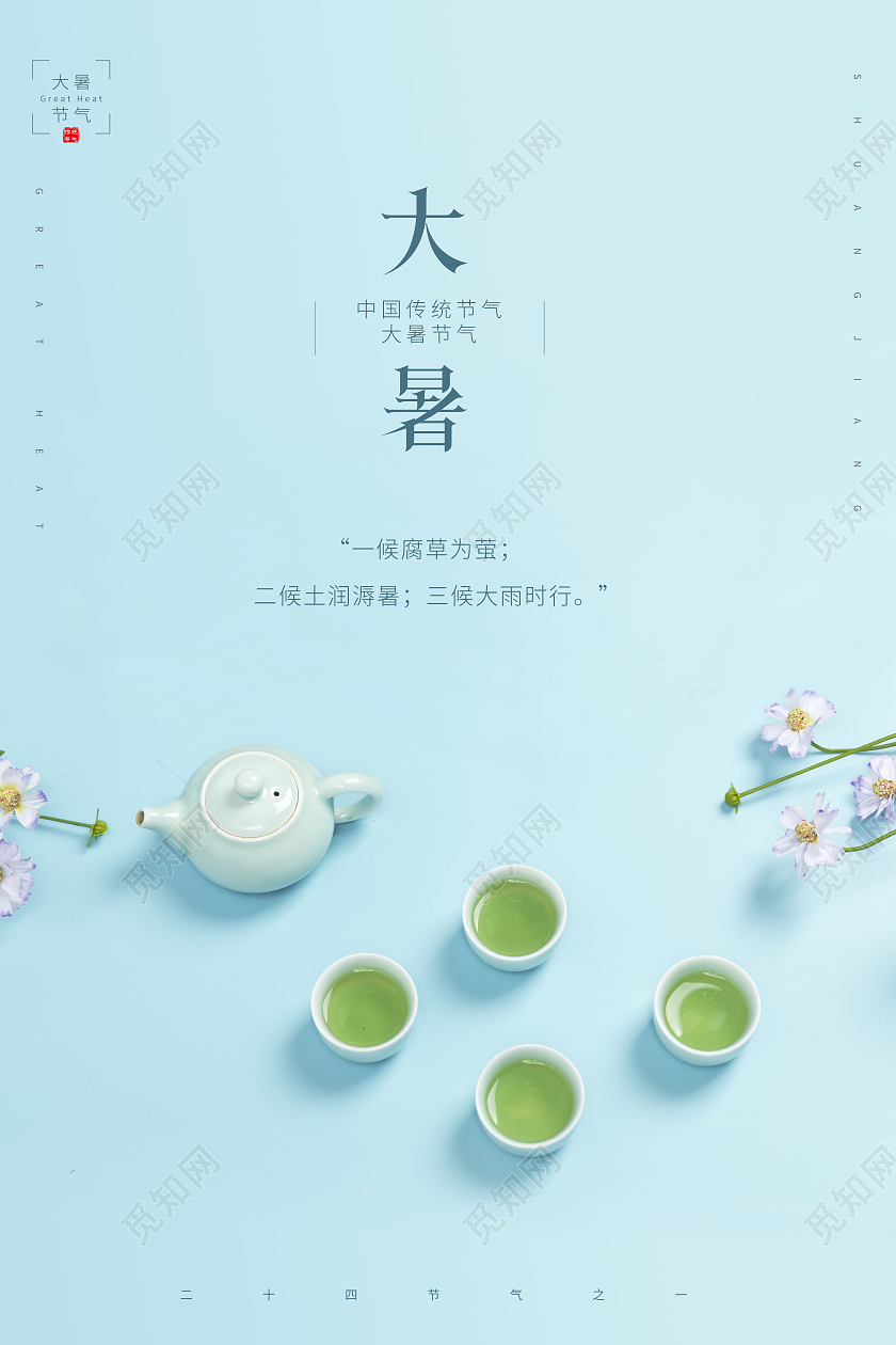 简约大暑二十四节气宣传海报二十四节气24节气大暑