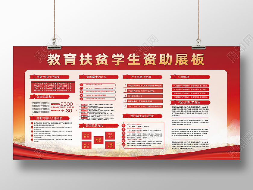 红色简约教育扶贫学生资助展板资助展板