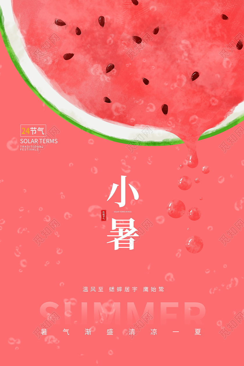 红色简约二十四节气小暑宣传海报二十四节气24节日小暑