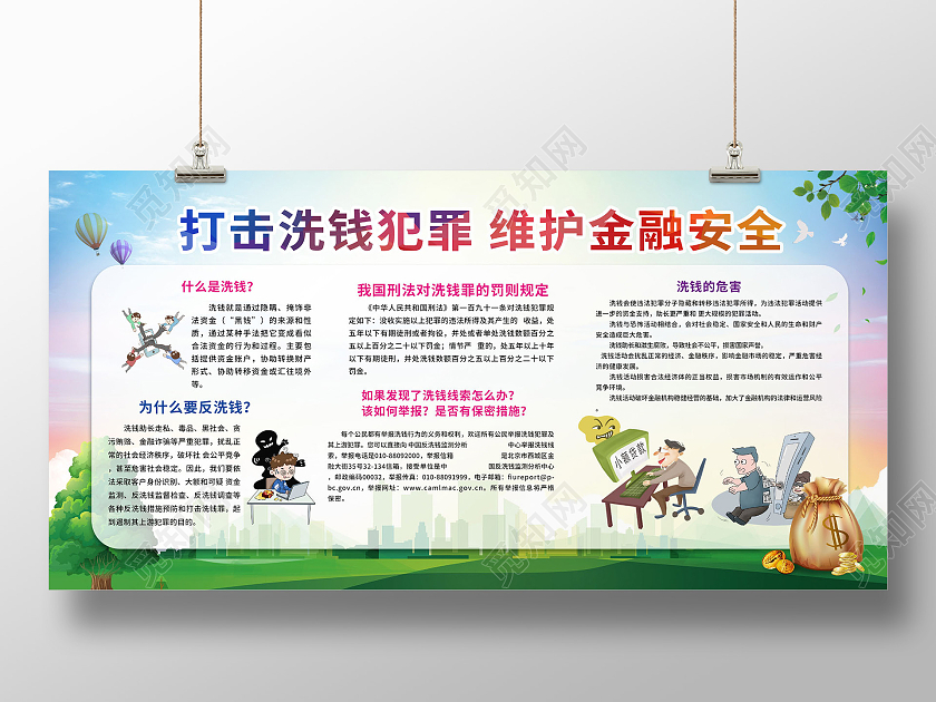 蓝绿色背景创意大气打击洗钱犯罪维护金融安全宣传展板设计反洗钱