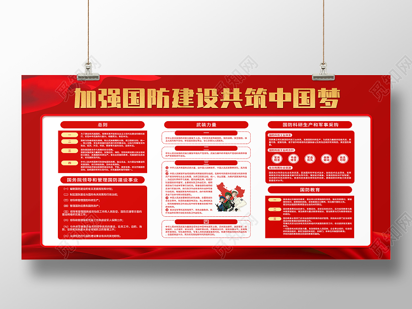 大气红色国防展板国防教育