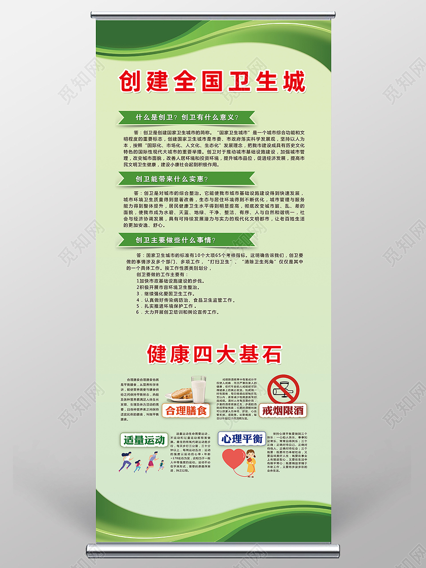 绿色简约创建全国卫生城创建文明城市展架易拉宝