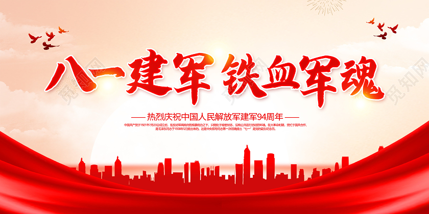 红色81建军节八一建军节建军94周年铁血铸军魂展板