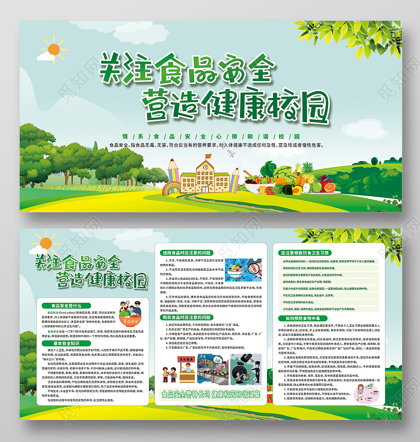绿色关注食品安全营造健康校园展板校园食品安全宣传栏