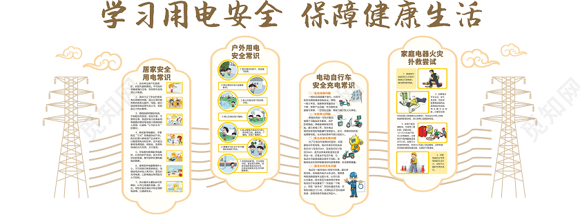 中式简约风格用电知识用电安全文化墙电力电网文化墙