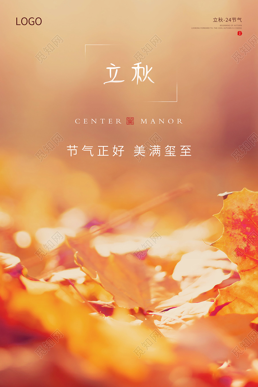 金色简约二十四节气立秋宣传海报设计