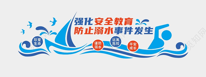 夏季海浪元素游泳安全教育文化墙防溺水文化墙