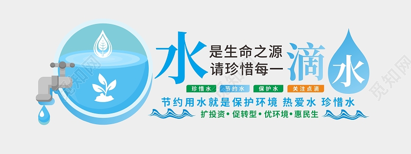 蓝色地球水是生命之源珍惜水资源文化墙节约用水文化墙