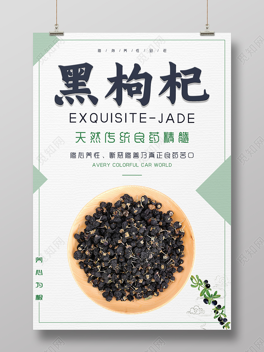 简约清新创意黑枸杞中药药品海报