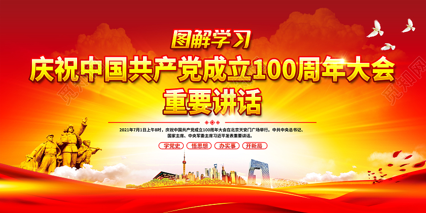 红色风格庆祝中国共产党成立100周年大会讲话展板七一讲话宣传栏