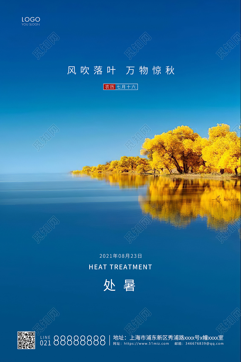 蓝色简约二十四节气处暑节气宣传海报