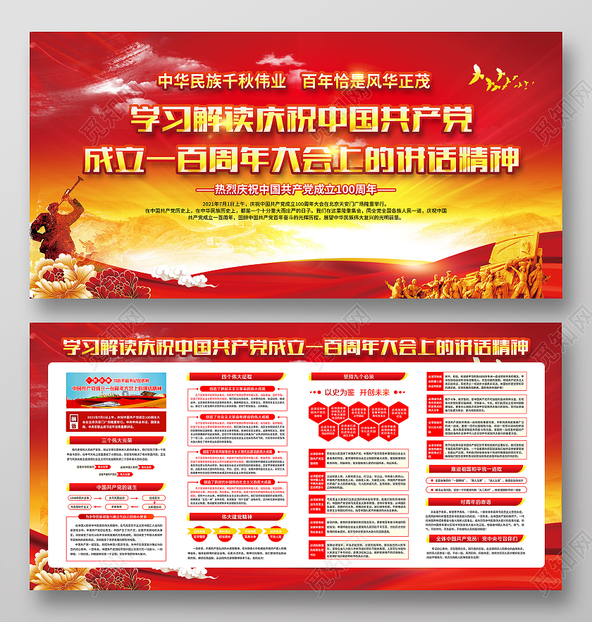 红色风格庆祝中国共产党成立一百周年大会上讲话精神七一讲话宣传栏