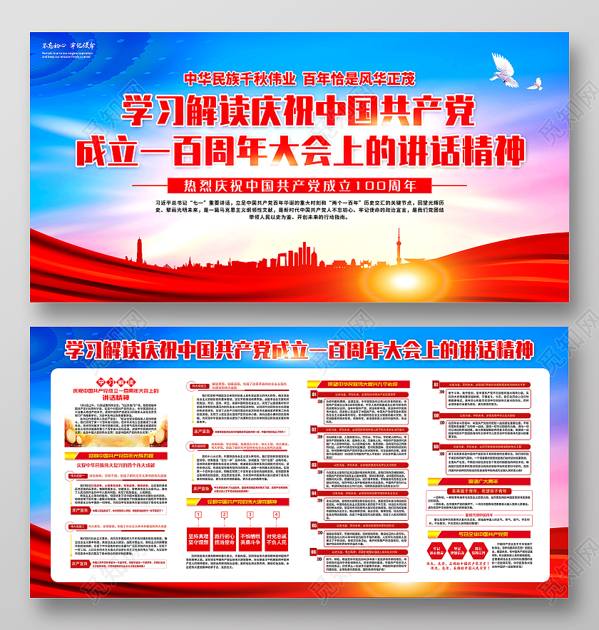 红色简约七一讲话宣传栏