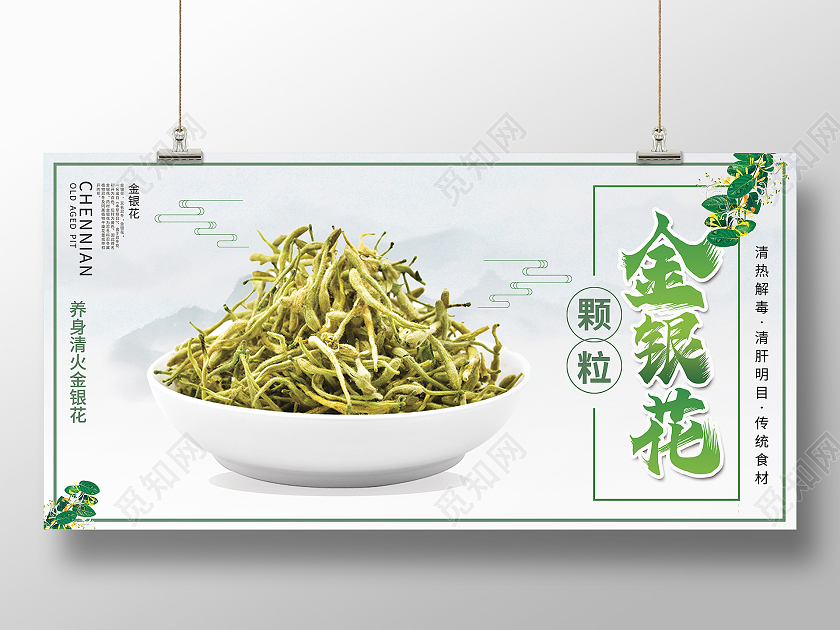 白色简约金银花药材药品医药展板宣传