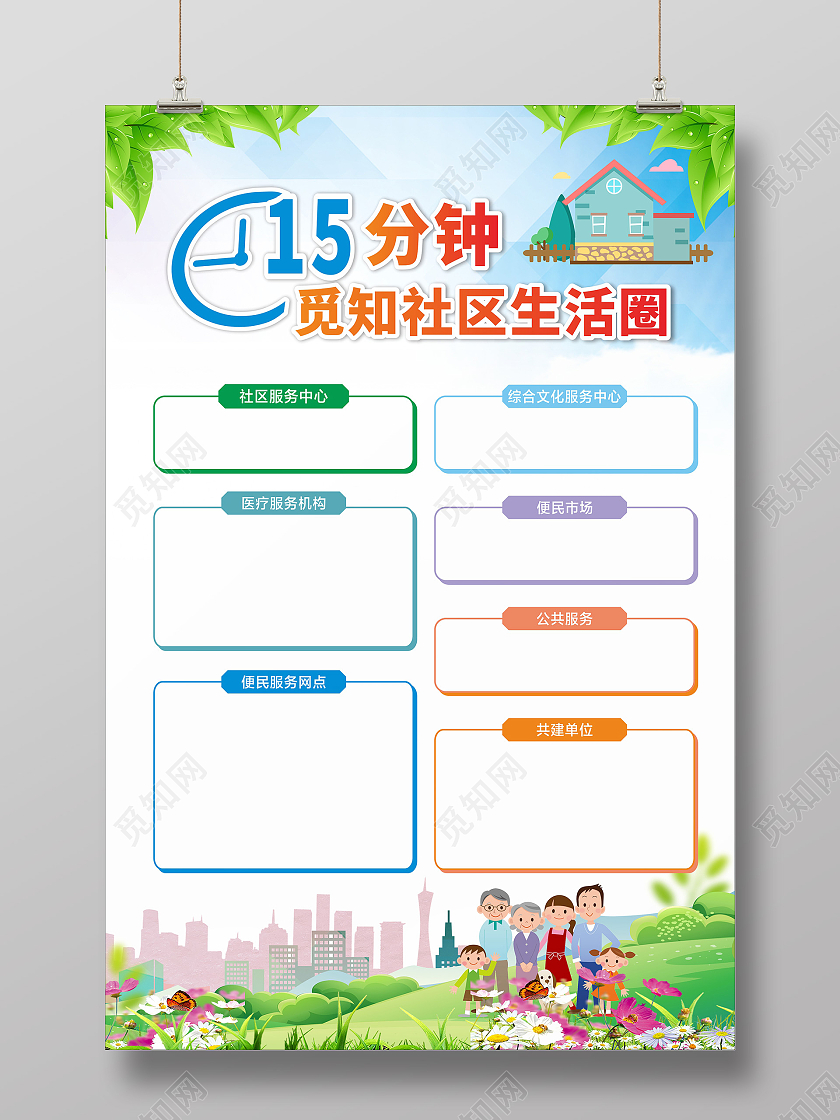 绿色简约15分钟社区生活圈银行海报