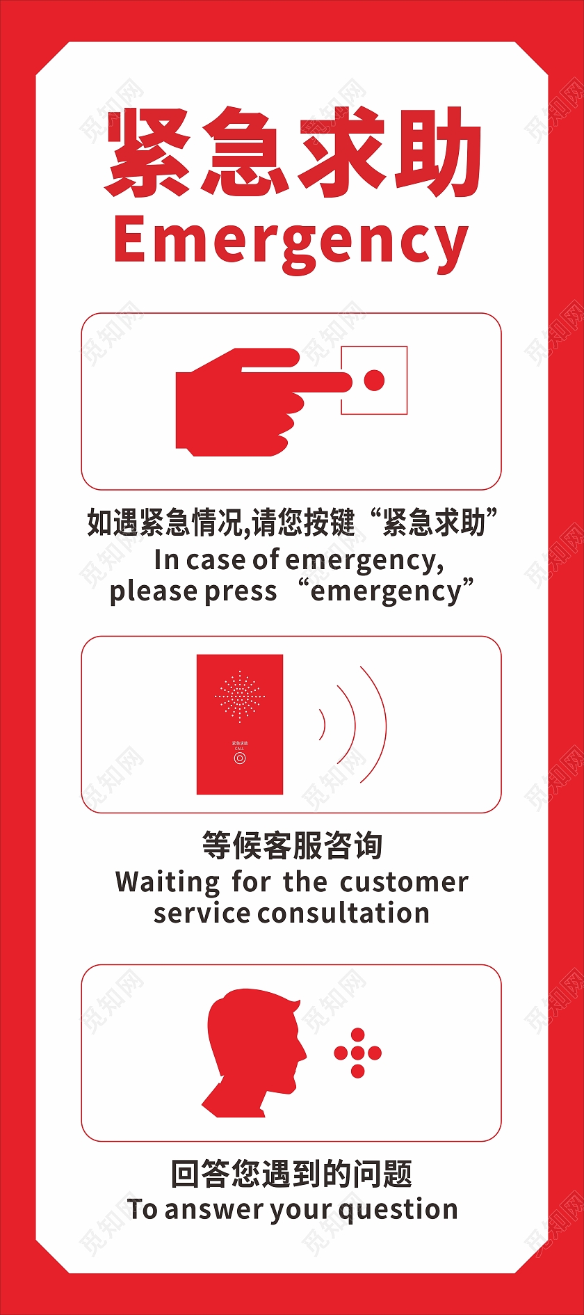 红色简约紧急求助银行展架