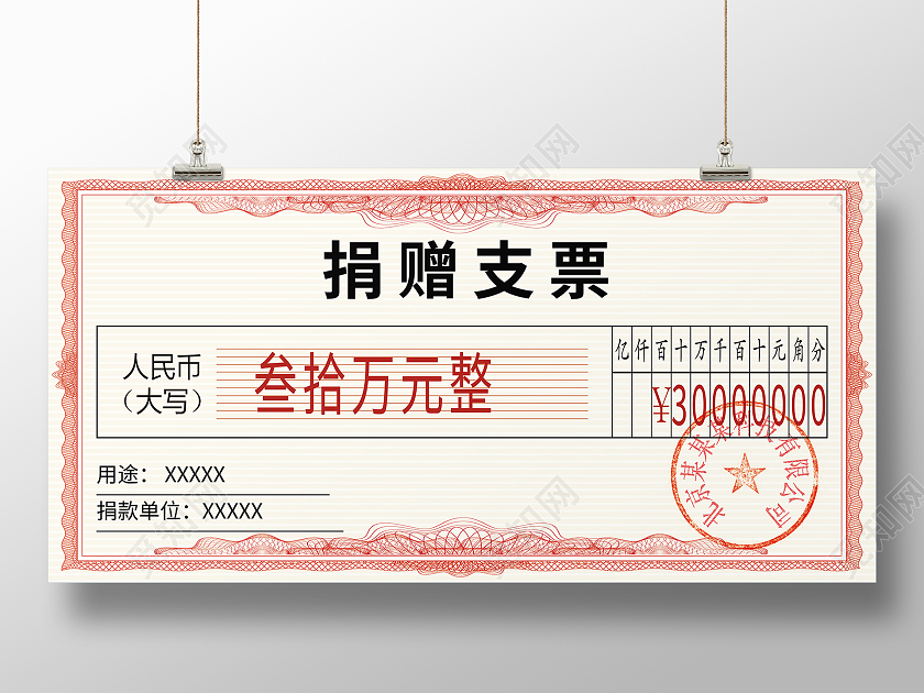 简约捐款支票展板