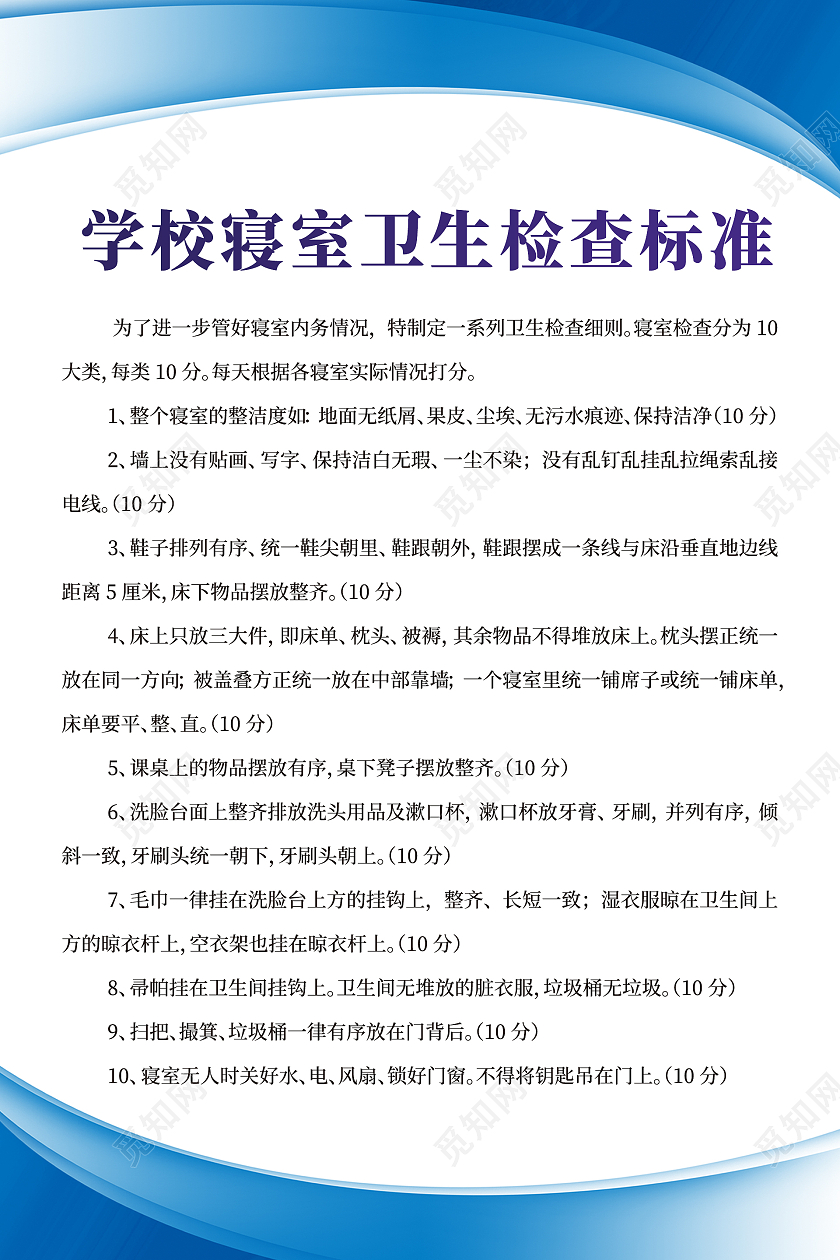 蓝色简约大气宿舍管理制度公约