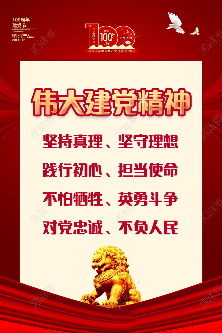 建党百年伟大建党精神宣传海报