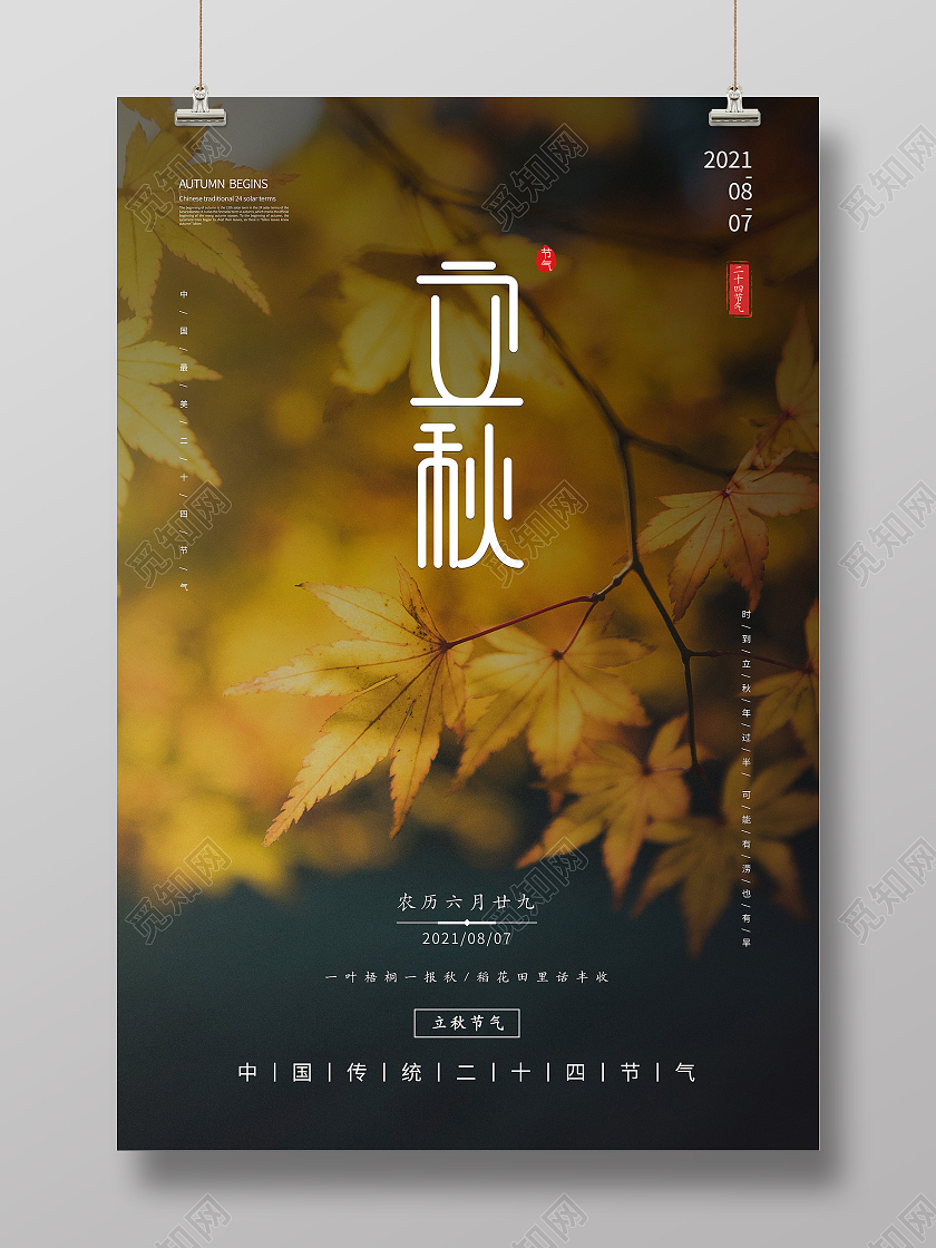 简约二十四节气立秋海报二十四节气24节气立秋