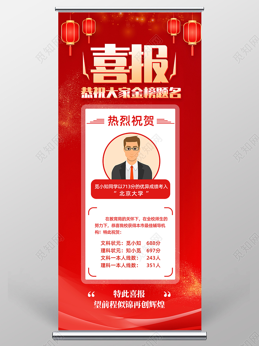红色喜庆金榜提名喜报展架行业模板