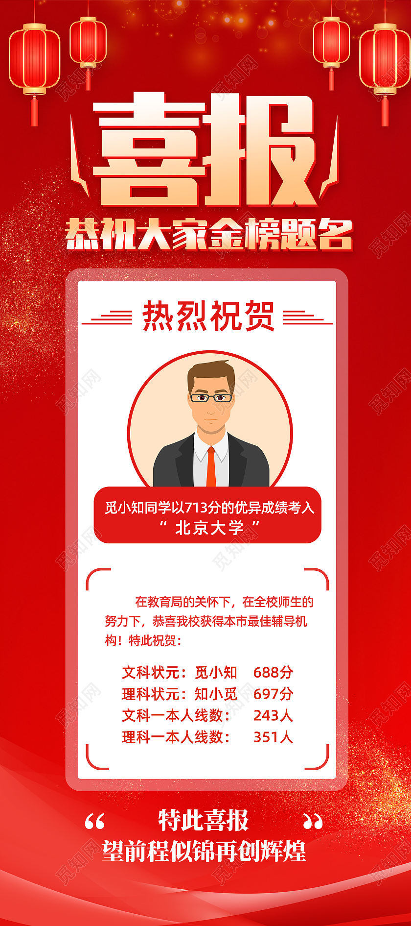 红色喜庆金榜提名喜报展架行业模板