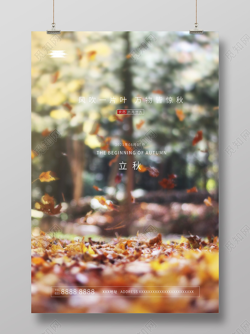 简约二十四节气立秋宣传海报设计二十四节气24节气立秋二十四节气24节气房地产立秋