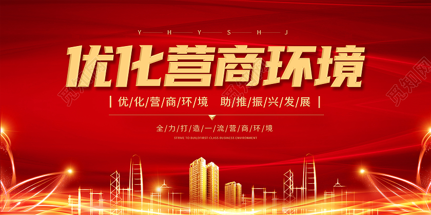 红色喜庆优化营商环境展板